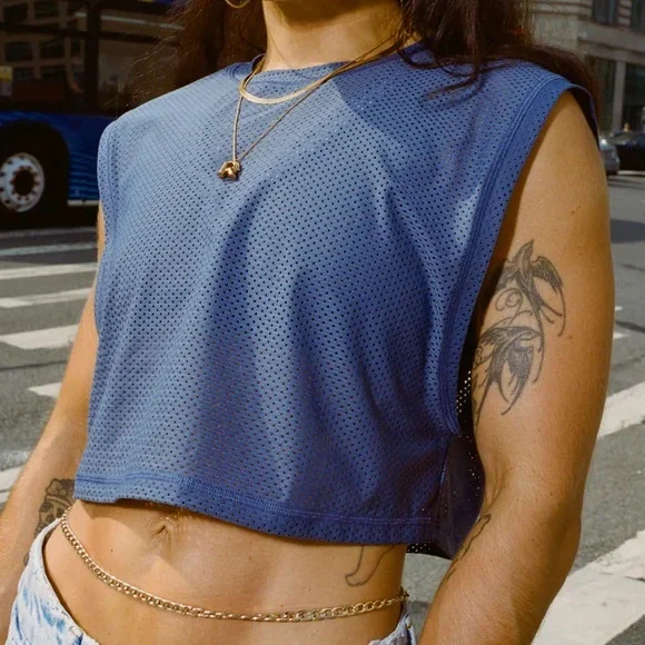 NWT Peloton Basketball Mesh Crew Neck Muscle Tank Indigo - Picture 1 of 5